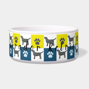 Écuelle Labrador Chien & Paw Yellow & Blue Grid Chien Bowl