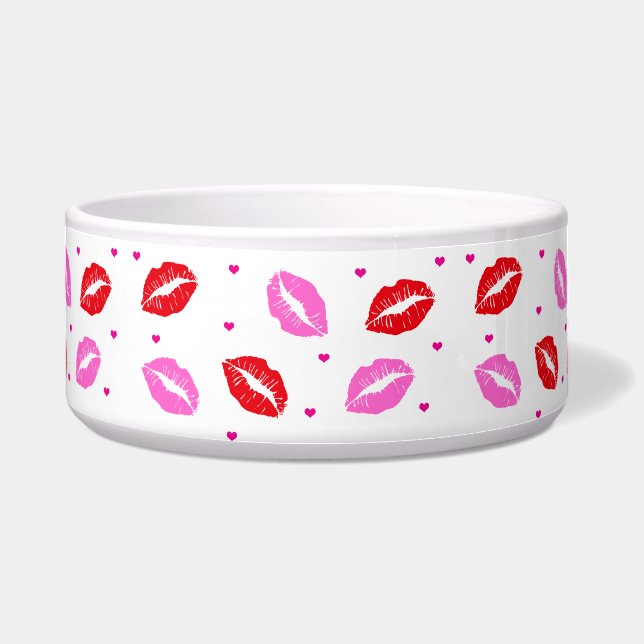 Écuelle Lèvres et coeurs roses et rouges Pet Bowl SM / LG (Devant)