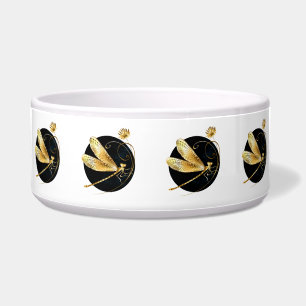 Écuelle libellule d'or en cercle noir