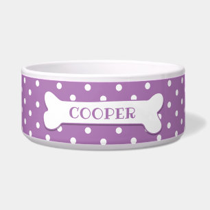Écuelle Lilac Blanc Pois chien os personnalisable chien