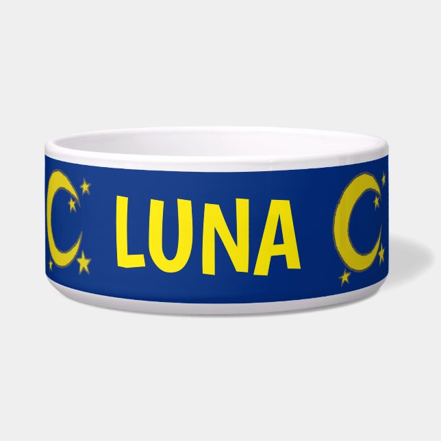 Écuelle LUNA le chien Bleu Jaune Lune Étoiles Ciel nocturn (Devant)