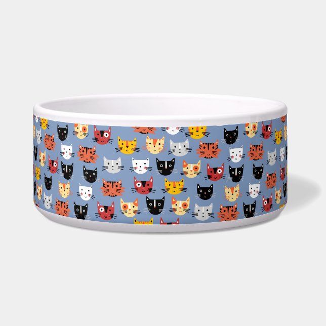 Écuelle Mignon motif de visages de chat drôles en bleu (Devant)