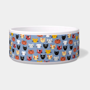 Écuelle Mignon motif de visages de chatons drôles bleu