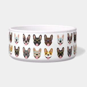 Écuelle Mignons Bulldogs français portant des lunettes