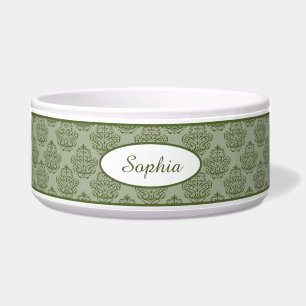 Écuelle Modèle Vintage vert Damask avec nom personnalisé