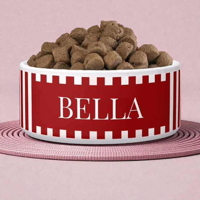 Écuelle Modern Red Stripes Pattern Personalized Dog Pet (Modern Red Stripes Pattern Personalized Dog Pet Bowl)