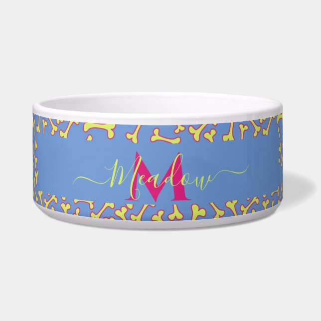 Écuelle Monogramme customisé Monogramme Chien Bone Cartoon (Devant)