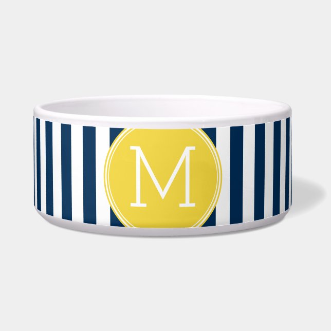 Écuelle Monogramme jaune Motif rayé blanc et marine (Devant)