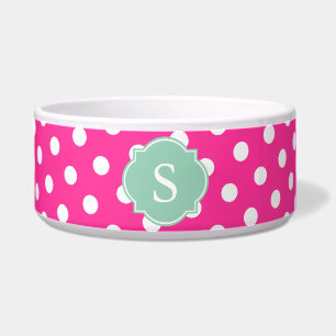 Écuelle Monogramme Pois rose et blanc Grand bol de chien
