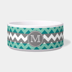 Écuelle Monogramme Turquoise et Grey Chevron Zigzag