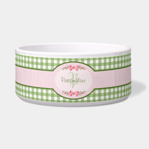 Écuelle Monogramme vert Girly de guingan avec le nom