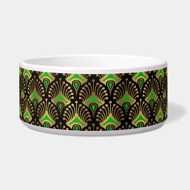 Écuelle Motif Art déco or et vert sur noir (Devant)