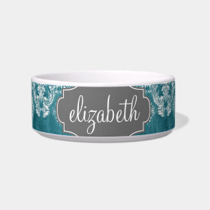 Écuelle Motif damassé turquoise grunge avec texte personna