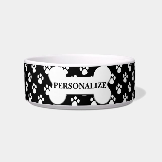 Écuelle Motif de patte personnalisé noir et blanc (Devant)