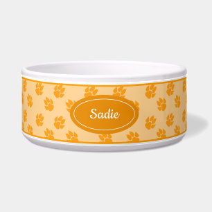 Écuelle Motif de pattes de chien orange avec nom personnal
