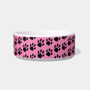 Écuelle Motif Empreinte de patte noir simple sur rose