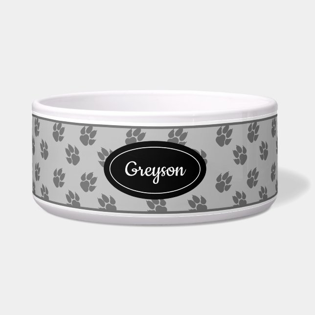 Écuelle Motif Empreintes de Chien Gris Avec Nom Personnali (Devant)
