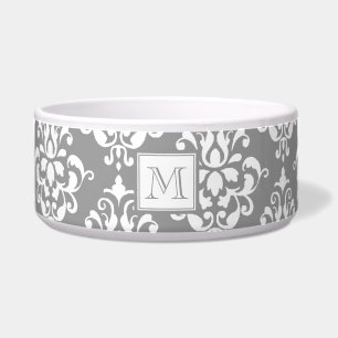 Écuelle Motif gris 1 de damassé avec le monogramme