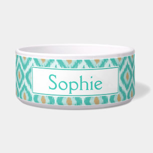 Écuelle Motif Ikat Turquoise Avec Nom
