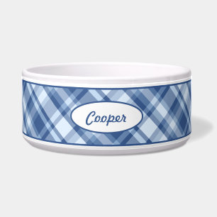 Écuelle Motif Plaid Bleu Avec Nom D'Animal Personnalisé