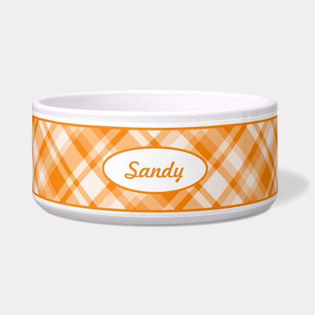 Écuelle Motif Plaid Orange Avec Nom D'Animal Personnalisé (Devant)