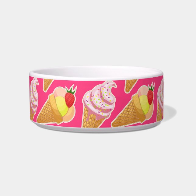Écuelle Motif rose Kawaii avec crème glacée aux fraises  (Devant)