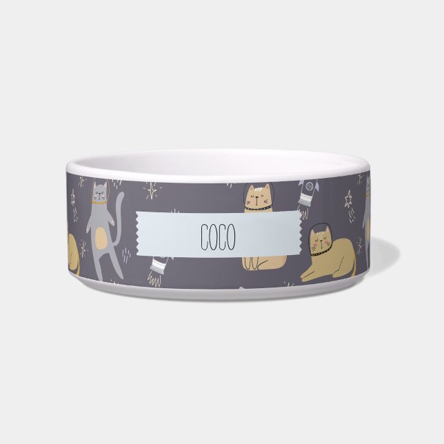 Écuelle Motif sans couture Chats dans l'espace Nom personn (Devant)