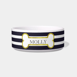 Écuelle Navy Blue Stripes & Gold Bone Personnalisé Bowl