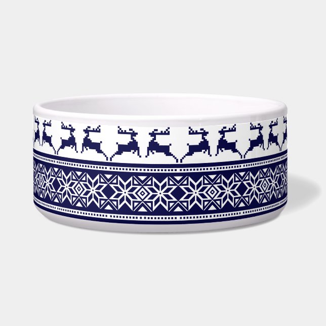 Écuelle Noël, Chien bleu folk scandinave et blanc (Devant)