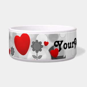 Écuelle Noir/blanc mignon/gris fleurit le coeur de rouge