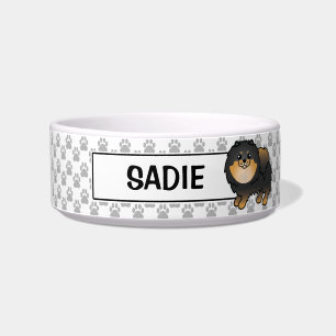 Écuelle Noir et feu, adorable Pomeranian et nom de l'anima