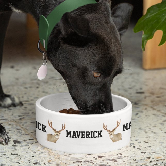 Écuelle Nom de chasse aux cerfs Buck Antlers Chien Cool (Deer hunting Antlers Personalized Dog Food Bowl. )