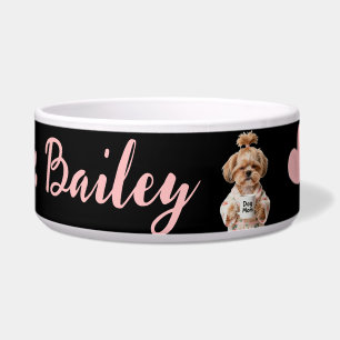 Écuelle Nom de chien mignon Patte Rose Noir Rose