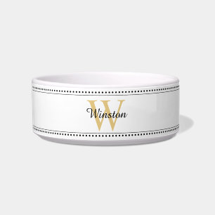 Écuelle Nom de l'animal personnalisé Gold Monogramme blanc