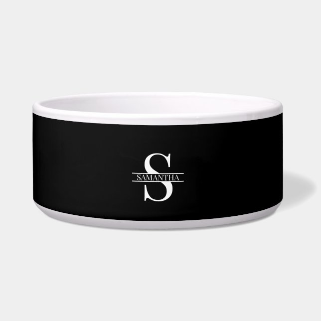 Écuelle Nom de monogramme noir et blanc élégant personnali (Devant)