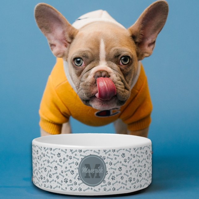 Écuelle Nom de monogramme personnalisé Bones gris (Créateur téléchargé)