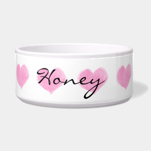 Écuelle Nom personnalisé Aquarelle Coeurs roses
