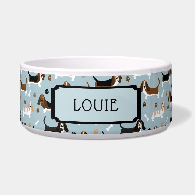 Écuelle Nom personnalisé Basset Hound Dog Bones and Paks (Devant)