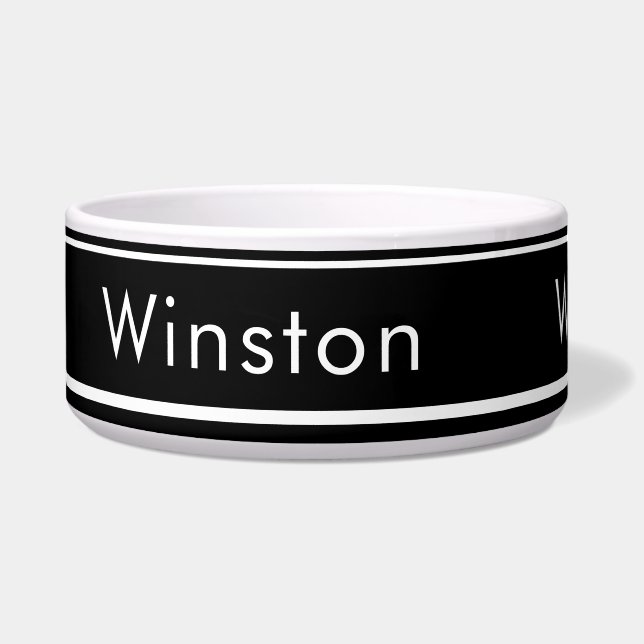 Écuelle Nom personnalisé Bowl for Dogs - Black Minimalist (Gauche)