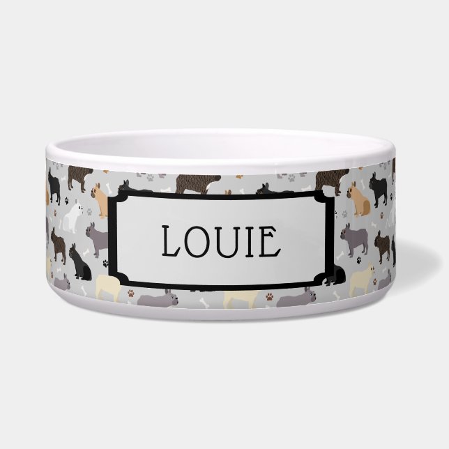 Écuelle Nom personnalisé Français Bulldog Motif Grey (Devant)