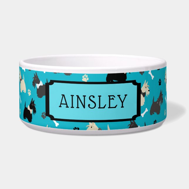 Écuelle Nom personnalisé Scottish Terrier Motif bleu (Devant)