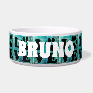 Écuelle Nom personnalisé Turquoise Paw Love Chien Bowl