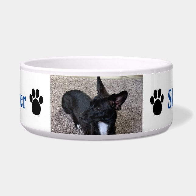 Écuelle Nom photo de chien personnalisé Empreintes de patt (Devant)