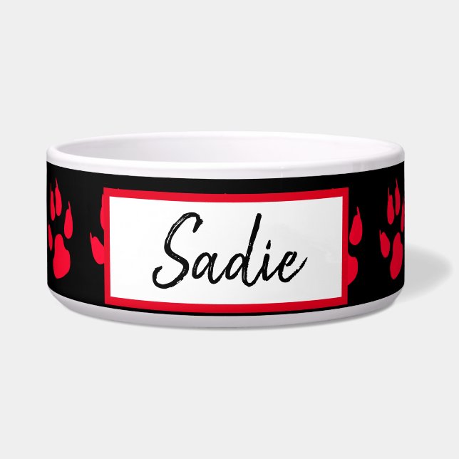 Écuelle Nourriture de chien Empreinte de patte rouge et no (Devant)