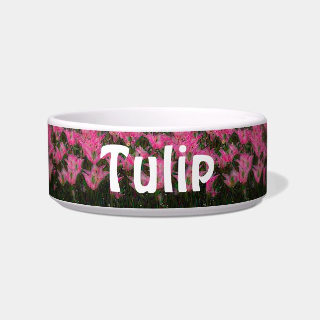 Écuelle Nourriture et eau poêle dans les tulipes roses fon (Devant)