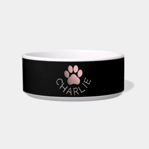 Écuelle Or Rose Faux Pailleté Empreinte de Patte Chien Per
