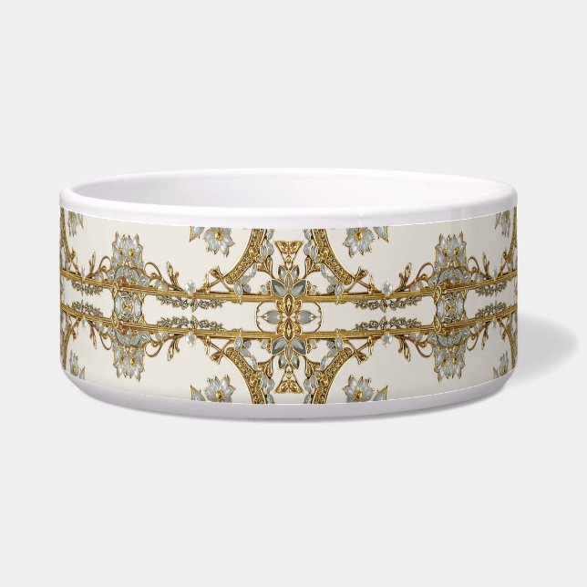 Écuelle Orné d'or blanc céramique fleurie poêle Bowl (Devant)