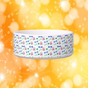 Écuelle Os de pattes de chien coeurs ouah ouah motif rose