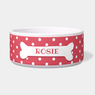 Écuelle Os Nom Prénom Chien Bone Rose Corail Points Blancs