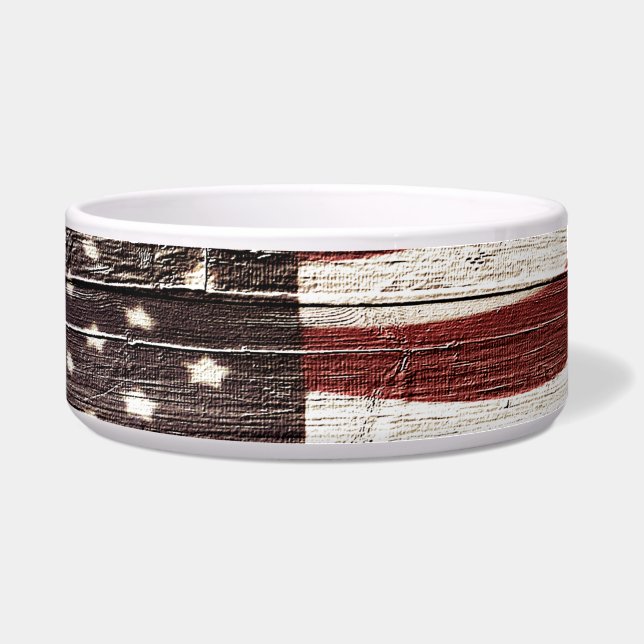 Écuelle Painted American Flag on Rustic Wood Texture (Devant)